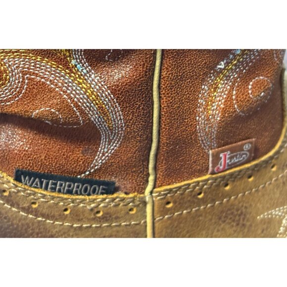 Justin Western Boots Brown Leather Size 7 - Picture 9 of 11